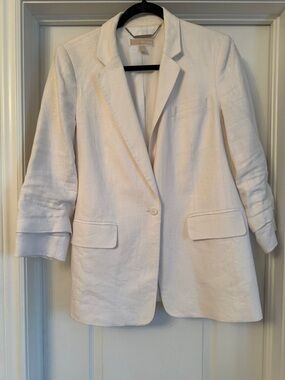Michael Kors White Single-Button Linen Blazer